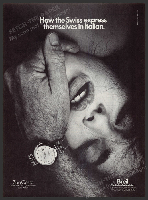 Breil Italian Swiss Watch 1980s Print Advertisement Ad 1987 Mans Hand Face Fetch-the-Paper