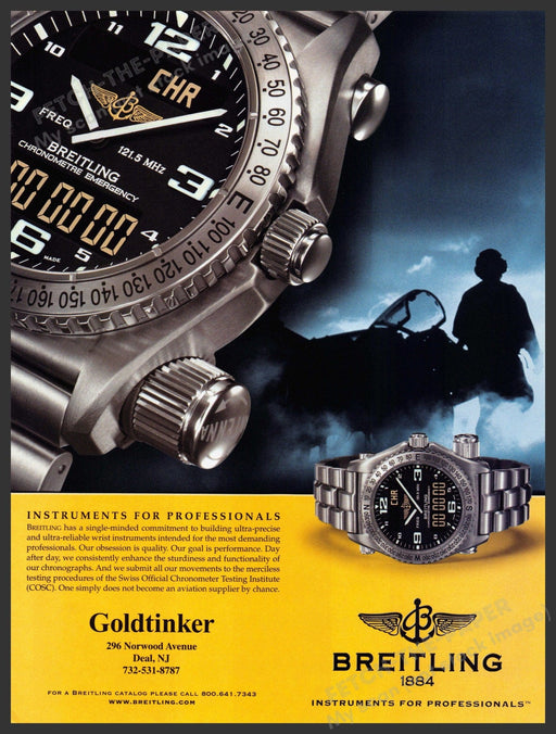 Breitling Goldtinker 2000s Print Advertisement 2002 Watch Pilot Airplane Fetch-the-Paper