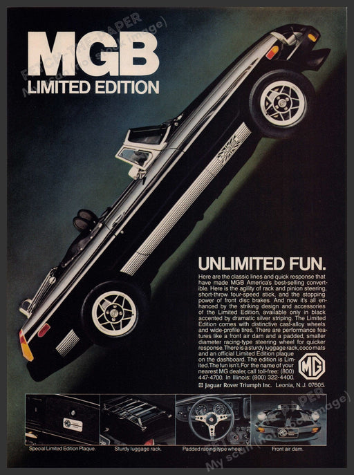 British Motor Corporation MGB Convertible Car 1970s Print Advertisement Ad 1979 Fetch-the-Paper