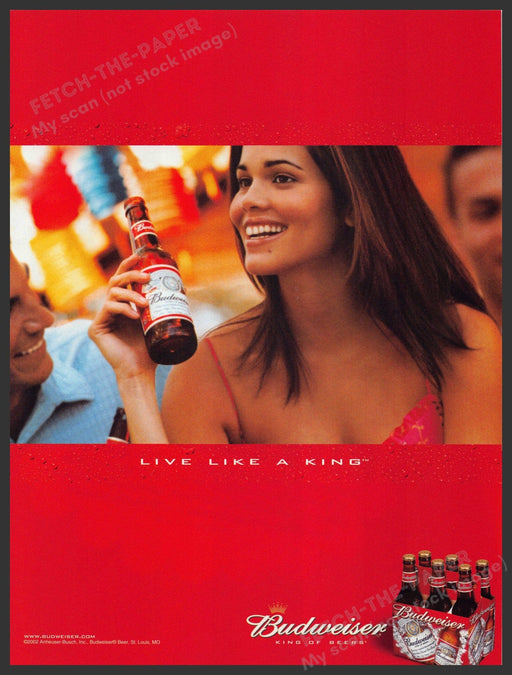 Budweiser Girl 2000s Print Advertisement 2002 "Live like a king" Fetch-the-Paper