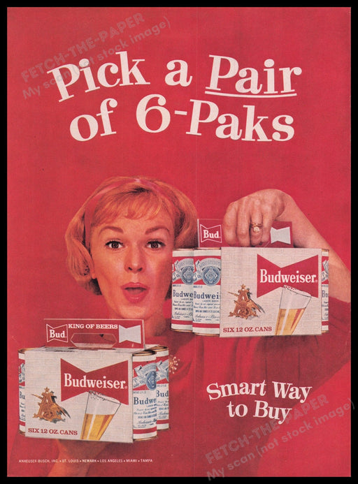 Budweiser "Pick a Pair of 6-Packs" Beer 1950s Print Advertisement Ad 1959 Fetch the Paper!