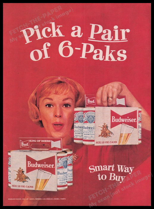 Budweiser "Pick a Pair of 6-Packs" Beer 1950s Print Advertisement Ad 1959 Fetch the Paper!