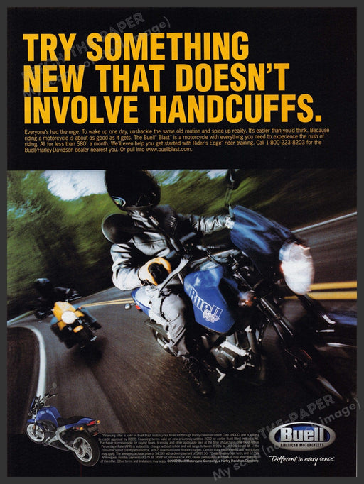 Buell "Blast" Motorcycle 2000s Print Advertisement Ad 2002 Fetch-the-Paper