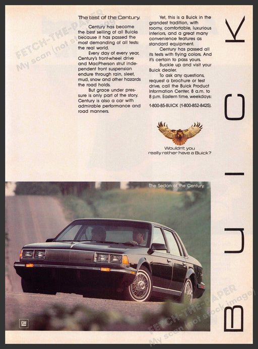 Buick Century 1980s Magazine Print Advertisement 1985 "The sedan of the century" Buick Century