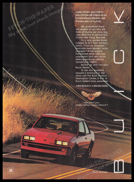 Buick Skyhawk 1980s Print Advertisement Ad 1985 Fetch the Paper!