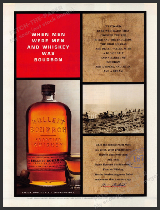 Bulleit Bourbon 2000s Print Advertisement Ad 2002 Pioneer Whisky Augustus Fetch-the-Paper
