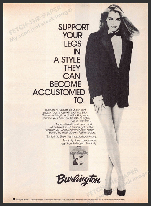 Burlington 1980s Magazine Print Advertisement 1981 Pantyhose Hosiery Legs Sheer Fetch-the-Paper