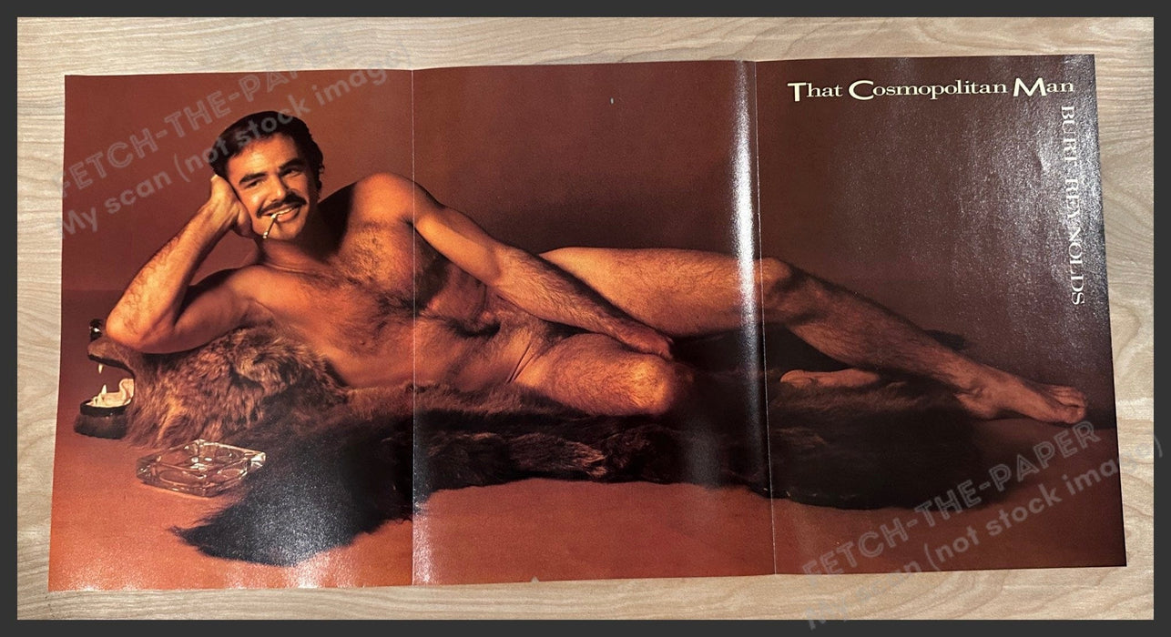 Burt Reynolds 1980s Magazine Fold Out Poster 1985 10.75" x 22" Cosmopolitan Man Burt Reynolds