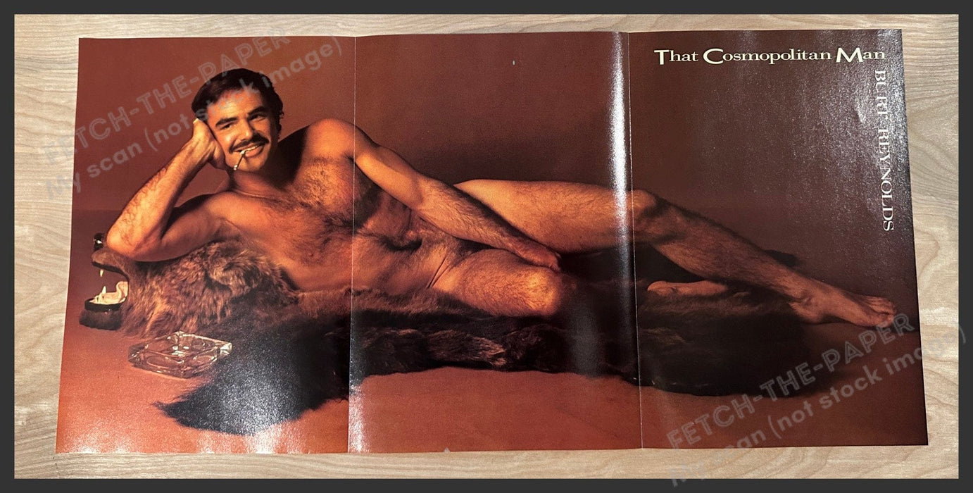 Burt Reynolds 1980s Magazine Fold Out Poster 1985 10.75" x 22" Cosmopolitan Man Burt Reynolds