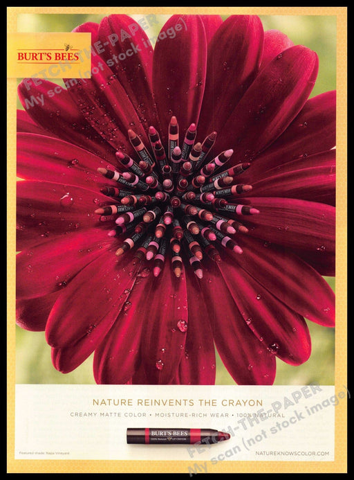 Burt's Bees 2010s Magazine Print Ad 2014 Flower "Nature reinvents the crayon" Burt's Bees