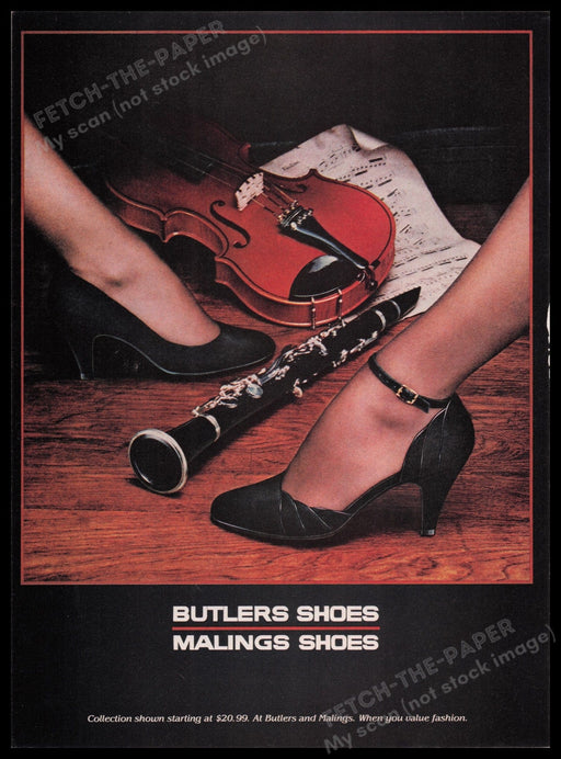 Butlers Malings Shoes 1980s Print Advertisement Ad 1980 Sexy Legs Musical Fetch the Paper!