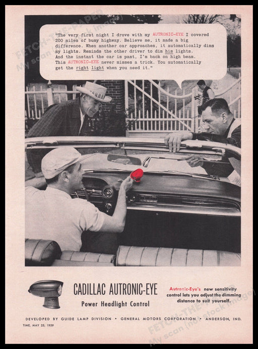 Cadillac Autronic-eye Car Power Headlight 1950s Print Advertisement Ad 1959 Fetch the Paper!