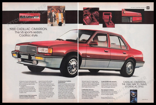 Cadillac Cimarron Red Car 1980s Print Advertisement (2 pages) 1988 Fetch the Paper!