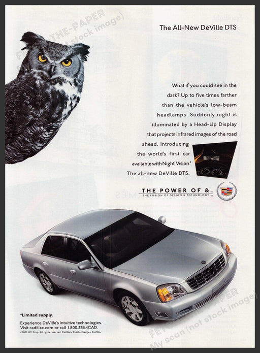 Cadillac DeVille DTS Car Owl 2000s Print Advertisement Ad 2000 Fetch-the-Paper