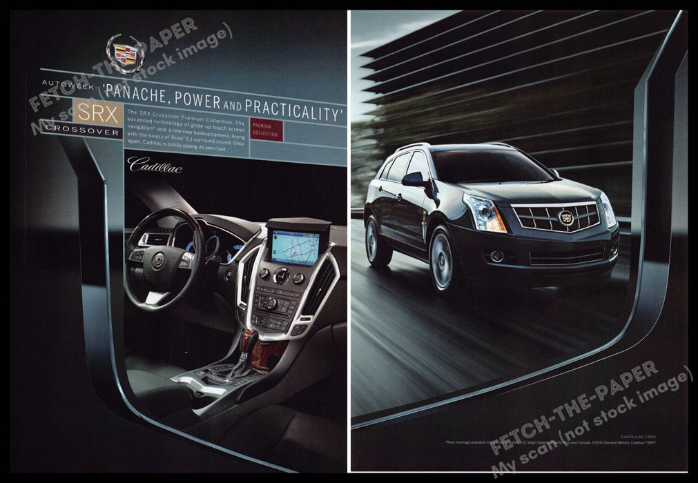 Cadillac SRX Crossover 2010s Print Ad (2 pg) 2010 "Panache Power Practicality" Fetch-the-Paper