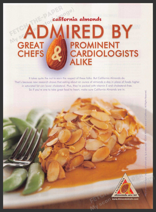 California Almonds 2000s Print Advertisement 2004 Chefs Cardiologists Fetch-the-Paper