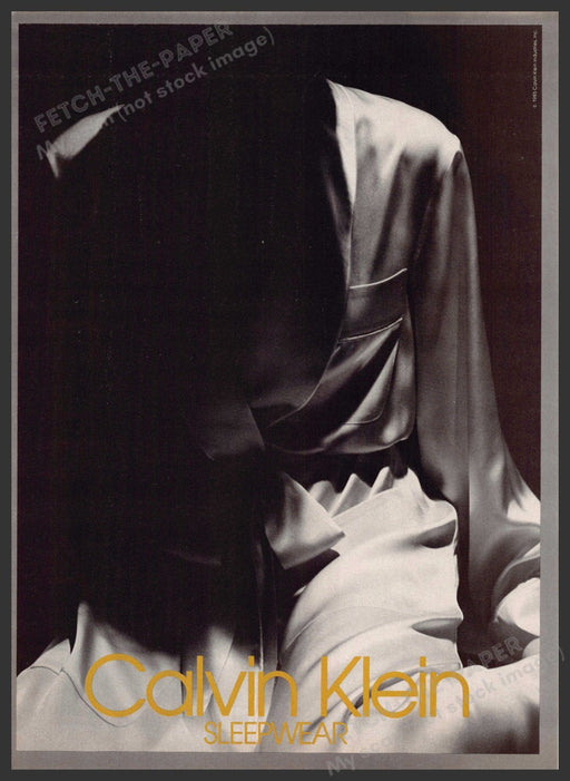 Calvin Klein 1980s Print Advertisement 1985 Sleepwear Robe Black & White Calvin Klein