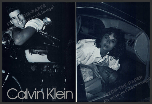 Calvin Klein 1980s Print Advertisement (2pg) 1986 Triumph Motorcycle Bruce Weber Fetch-the-Paper