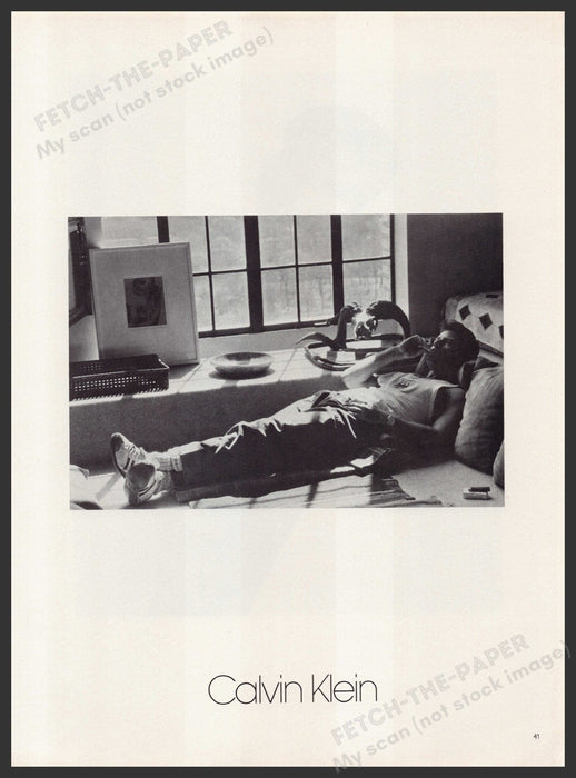 Calvin Klein Clothing 1980s Print Advertisement Ad 1982 UK Calvin Relaxing Fetch the Paper!
