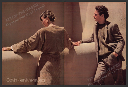 Calvin Klein Menswear Couple 1970s Print Advertisement (2 Pg) 1979 Stucco Adobe Fetch-the-Paper