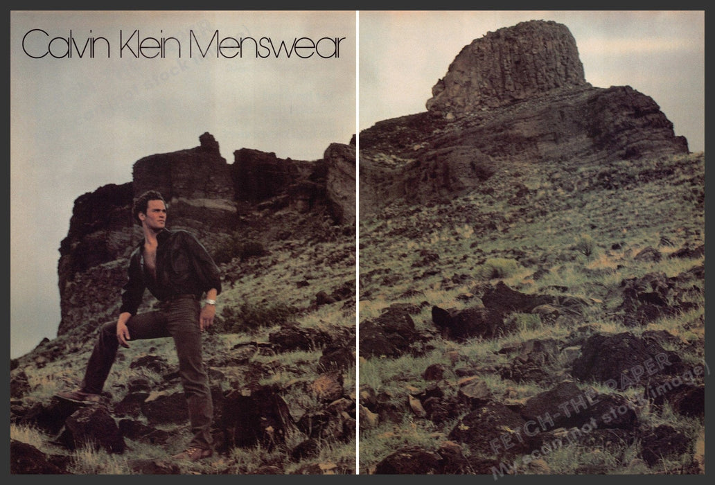 Calvin Klein Menswear Male Model 1970s Print Advertisement (2 Page) 1979 Mesa Fetch-the-Paper