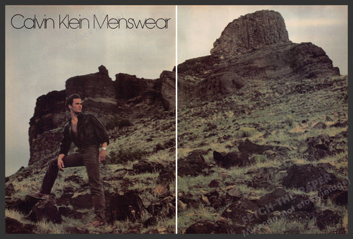 Calvin Klein Menswear Male Model 1970s Print Advertisement (2 Page) 1979 Mesa Fetch-the-Paper