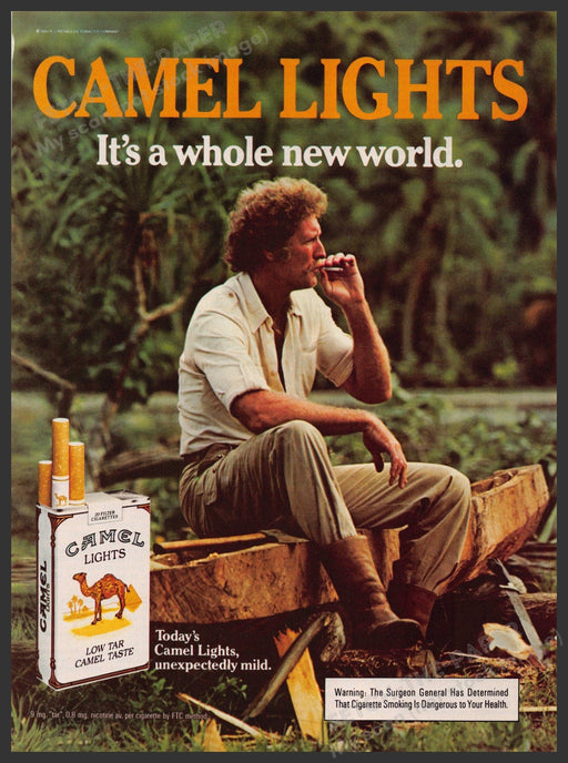 Camel Lights Cigarettes 1980s Print Advertisement 1985 Jungle Bench New World Fetch-the-Paper
