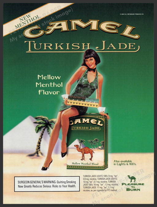 Camel Turkish Jade 2000s Print Advertisement 2001 Green Cigarette Girl Fetch-the-Paper