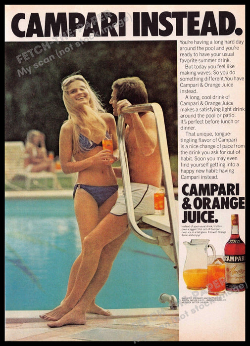 Campari 1970s Print Advertisement 1977 Couple Swimming Pool Diving Board Campari