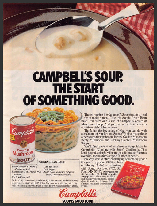 Campbell's 1980s Magazine Print Advertisement 1983 "Green Bean Bake" Recipe Campbell's