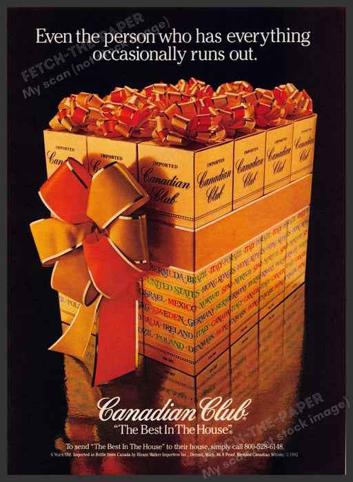 Canadian Club 1980s Print Advertisement 1982 Orange Bow "The Best in the House" Fetch-the-Paper