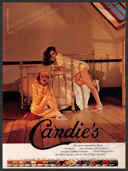 Candie's Shoes 1980s Print Advertisement 1981 Girls Brass Bed Telephone Candie's