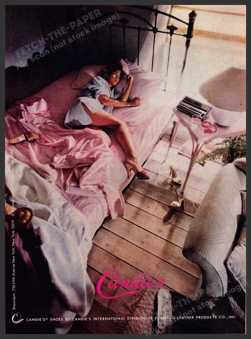 Candie's Shoes 1980s Print Advertisement 1982 Girl Legs Bed Bedroom Fetch-the-Paper