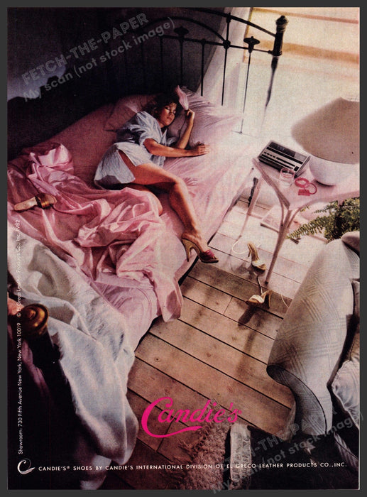 Candie's Shoes 1980s Print Advertisement 1982 Girl Legs Bed Bedroom Fetch-the-Paper
