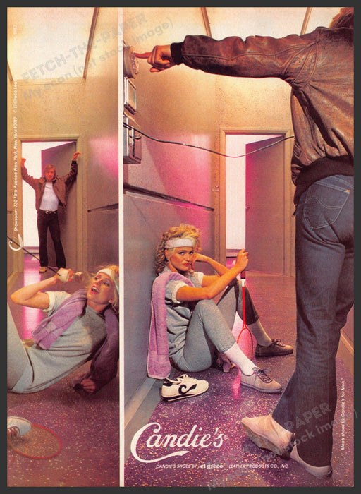 Candie's Shoes 1980s Print Advertisement 1982 Gym Pay Phone Fetch-the-Paper