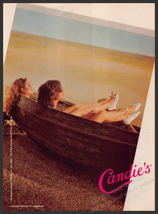 Candie's Shoes 1980s Print Advertisement 1983 Wooden Boat Legs Girls Fetch-the-Paper