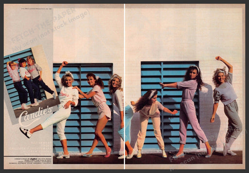 Candie's Shoes 1980s Print Advertisement (2 page) 1984 Girls Legs Dancing Fetch-the-Paper