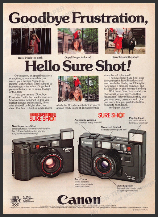 Canon Sure Shot Cameras 1980s Print Advertisement 1982 Fetch-the-Paper