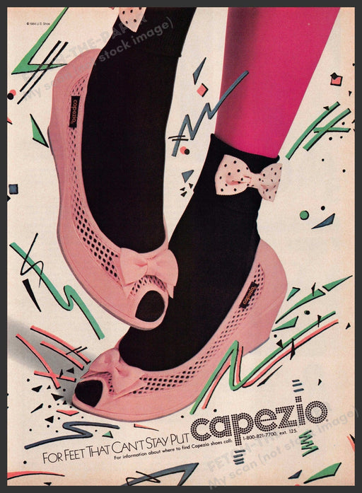 Capezio Shoes 1980s Print Advertisement 1984 Pink Socks Rad Feet Can't Stay Put Fetch-the-Paper