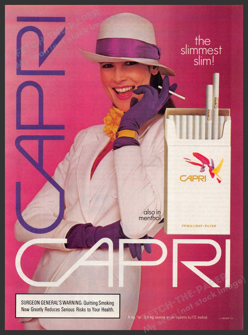Capri 1980s Print Advertisement 1989 "The slimmest slim!" Pink  Working Woman Capri
