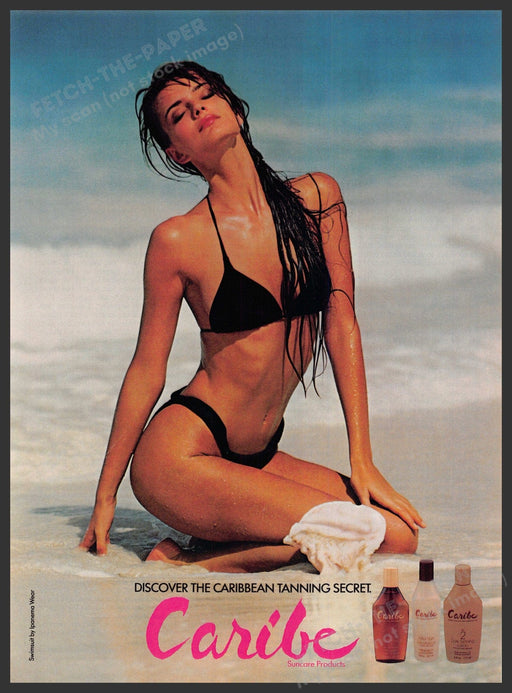 Caribe 1980s Print Advertisement 1987 Sun Tan Black Bikini Beach Body Caribbean Caribe