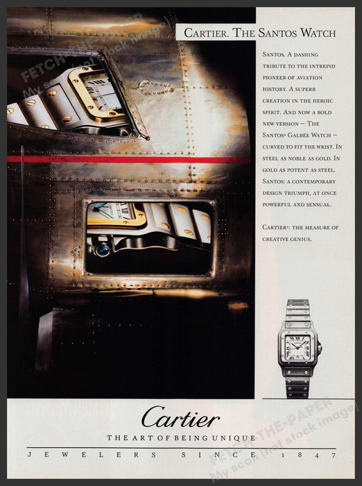 Cartier The Santos Watch 1980s Print Advertisement Ad 1988 Fetch-the-Paper