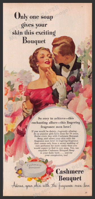 Cashmere Bouquet Soap 1940s Print Advertisement Ad 1948 Loving Couple Fetch-the-Paper
