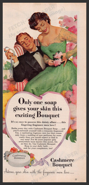 Cashmere Bouquet Soap 1940s Print Advertisement Ad 1949 Happy Couple Fetch-the-Paper