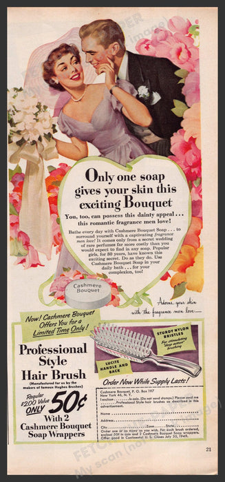 Cashmere Bouquet Soap Wedding 1940s Print Advertisement Ad 1949 Fetch-the-Paper