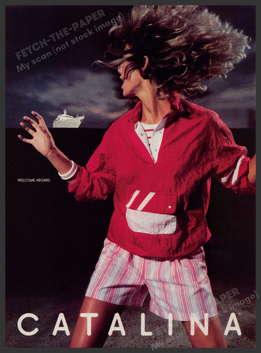Catalina Clothing 1980s Print Advertisement 1985 "Welcome aboard" Ship Fetch-the-Paper