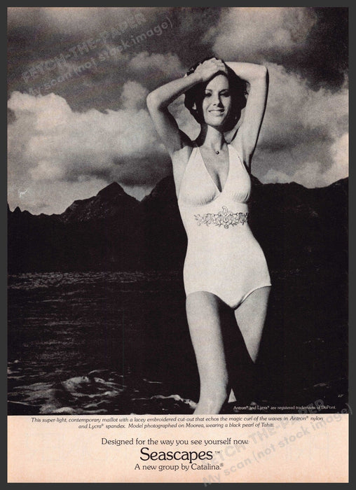 Catalina Seascapes 1970s Print Advertisement 1976 Swimsuit Beach Fetch-the-Paper