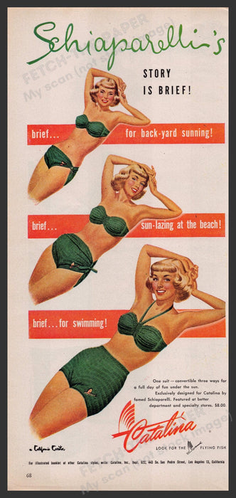 Catalina Swimwear Schiaparelli 1940s Print Advertisement Ad 1949 Fetch-the-Paper