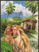 Catherine Huerta 1980s Magazine Illustration 1984 Couple Bare Jungle Hut Fetch-the-Paper