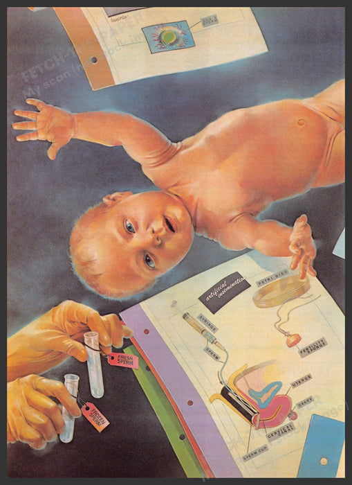 Catherine Huerta Artist 1980s Magazine Illustration 1982 Test Tube Baby Science Fetch-the-Paper